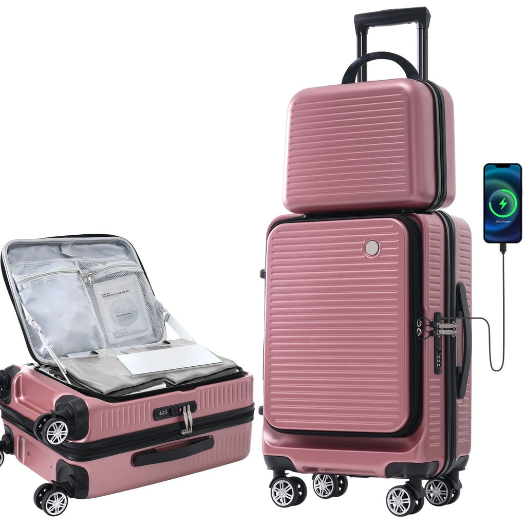 Carry-On Luggage 20 Inch Front Open Luggage Lightweight Suitcase with Front Pocket and USB Port, 1 Portable Carrying Case
