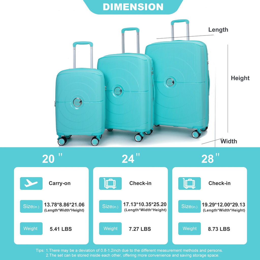 3-Piece Lightweight Hardside Luggage Set - 20", 24", 28" Expandable with TSA Lock & Spinner Wheels