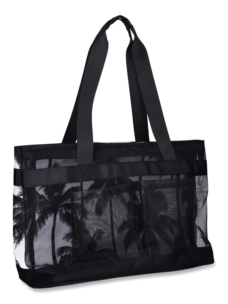 Women'S Double Cooler Tote Bag, Black/White Palm Tree