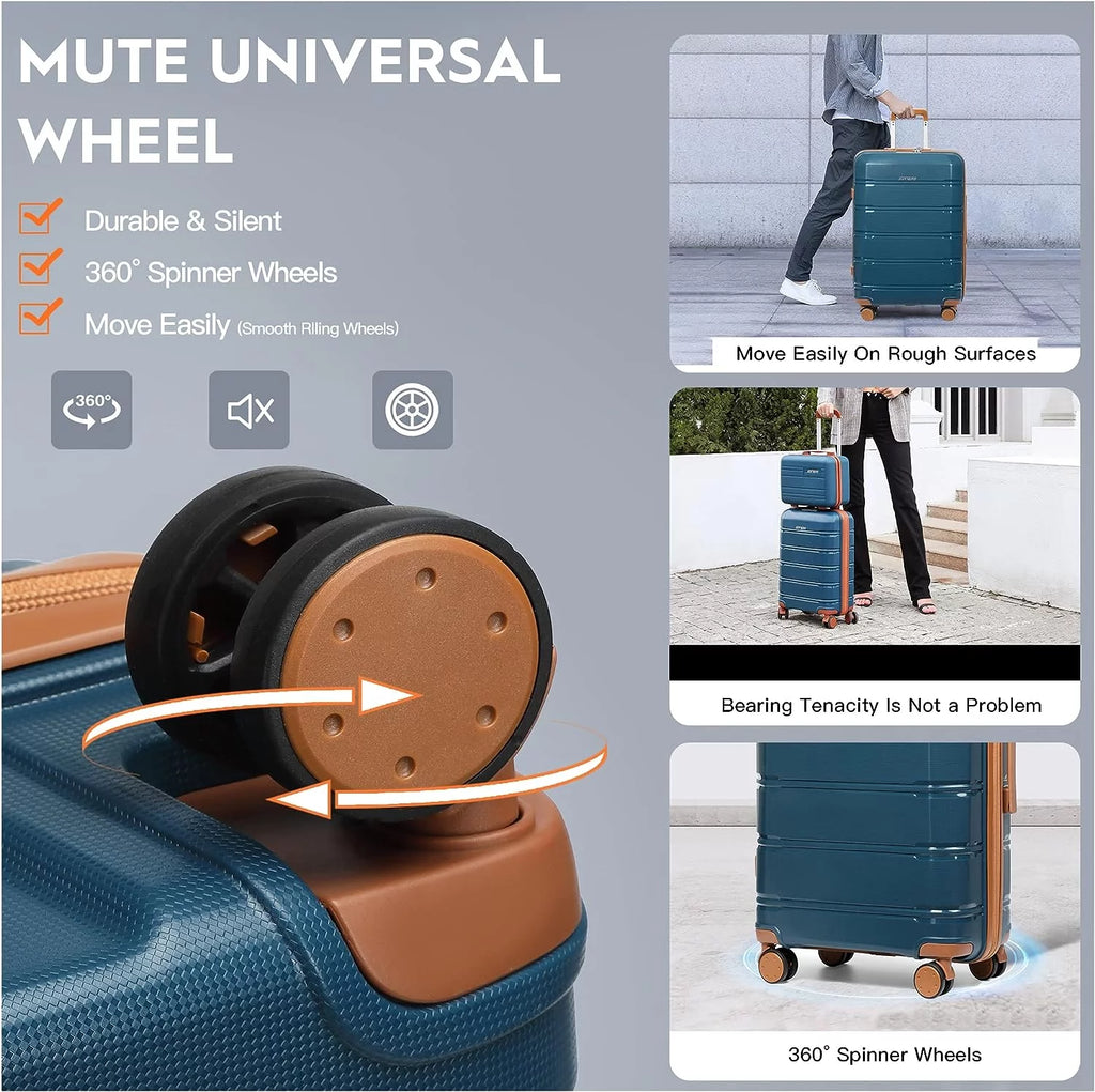 Carry-On Luggage 20" Lightweight Polypropylene Luggage, Hardshell Suitcase with Swivel Wheels - Top Travel
