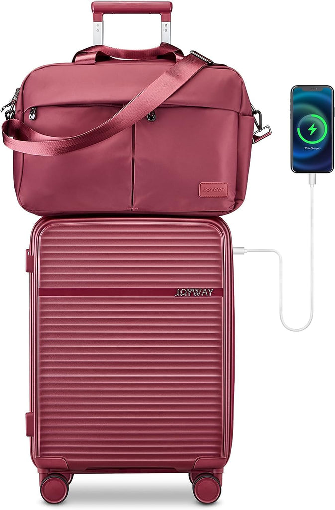 Airline-Approved 20" Expandable Carry-On with Spinner Wheels, Charger and TSA Lock