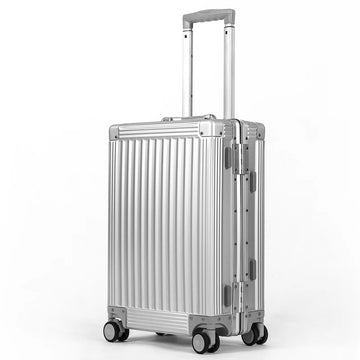 20" All-Aluminum Carry-On Luggage - Zipperless Hard Shell Suitcase with Silent 360° Spinner Wheels (Vertical Grain Style, Silver)