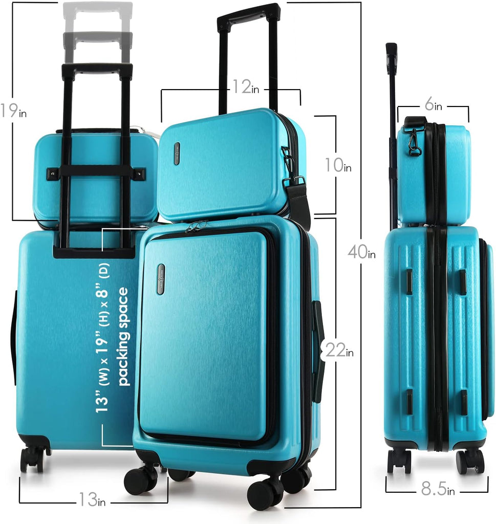 22 Inch Carry on Luggage 22X14X9 Airline Approved, Carry on Suitcase with Wheels, Hard-Shell Carry-On Luggage, Durable Luggage Carry On, Teal Small Suitcase with Cosmetic Carry on Bag