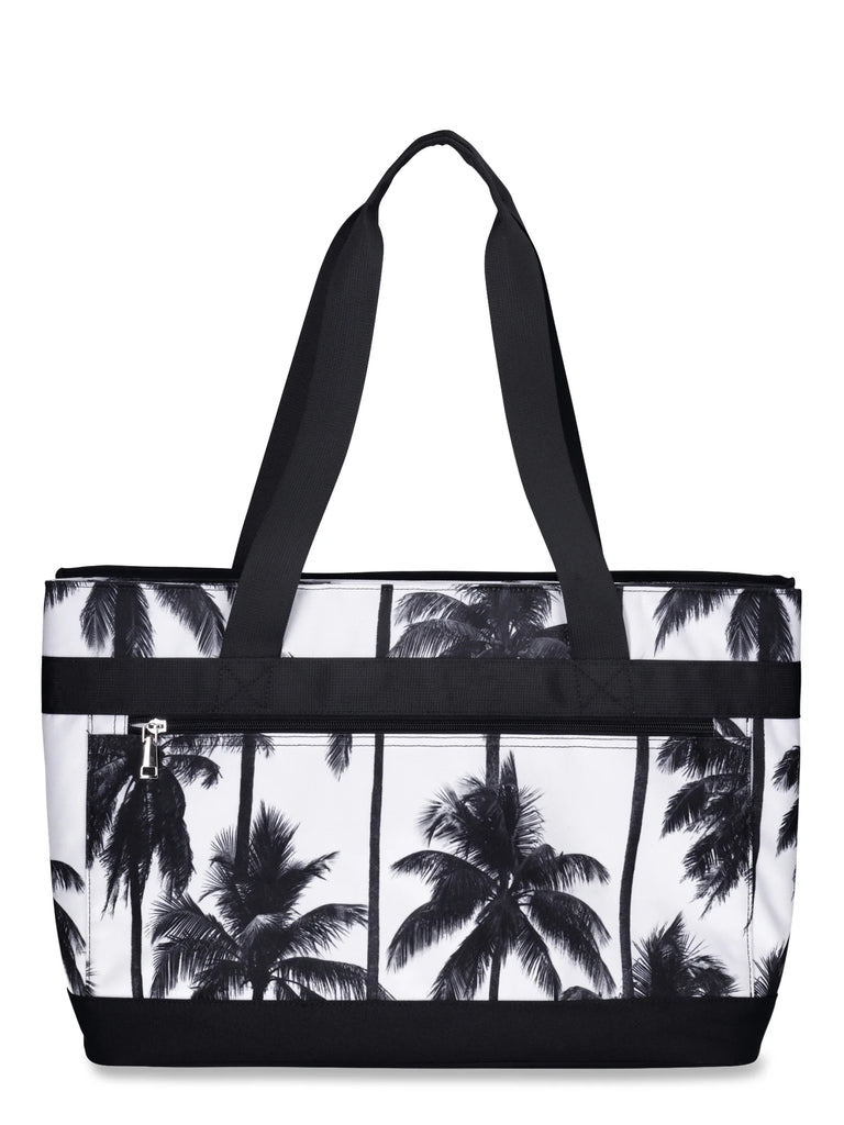 Women'S Double Cooler Tote Bag, Black/White Palm Tree