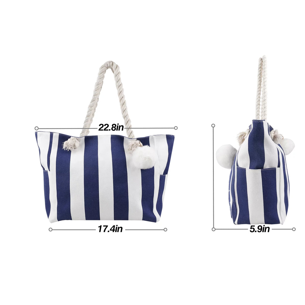 Extra Large Waterproof Beach Tote with Zipper Pockets - Blue Anchor
