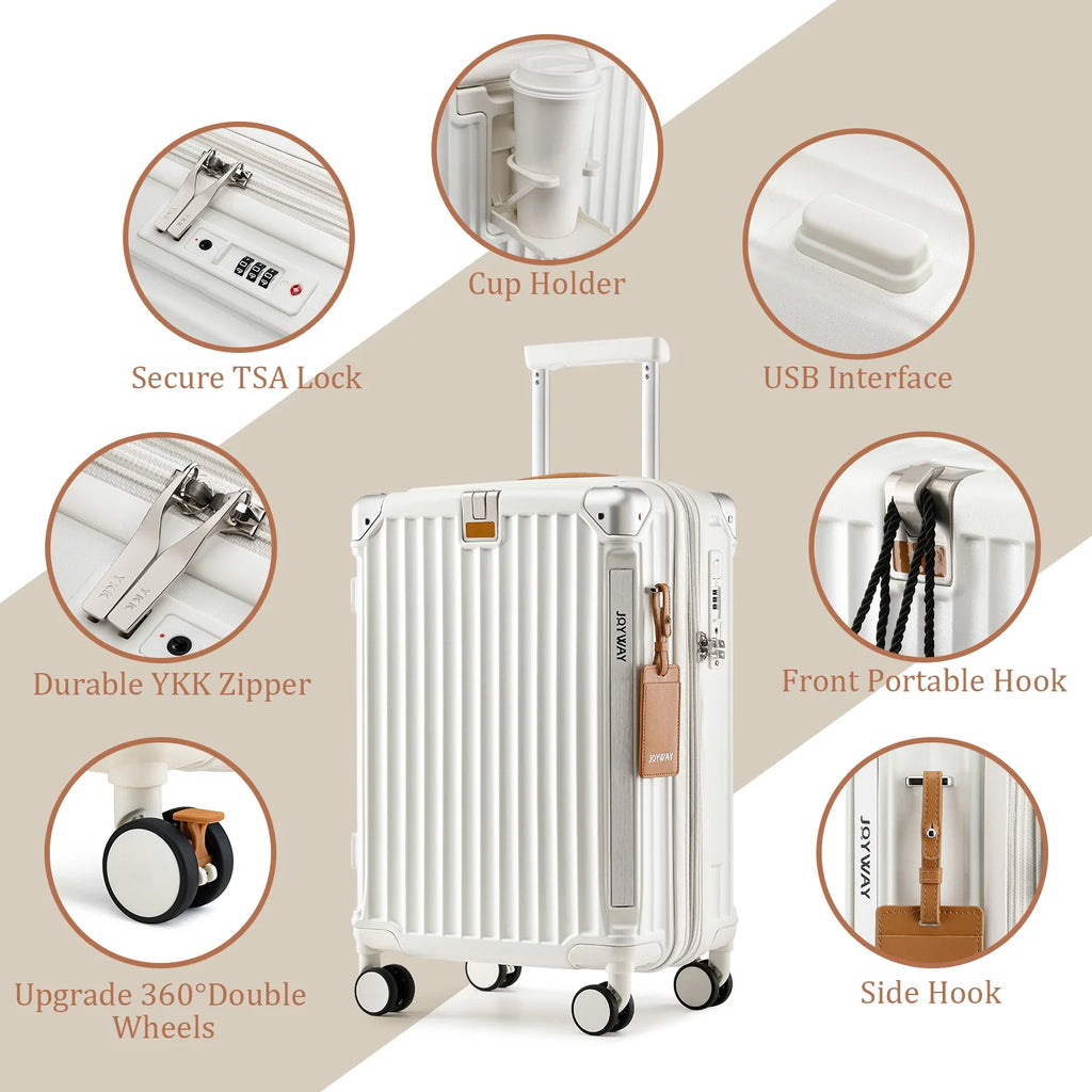 4 Luggage Sets Expandable Luggage Hard Carry-On Luggage USB Port Cup Holder TSA Lock Suitcase