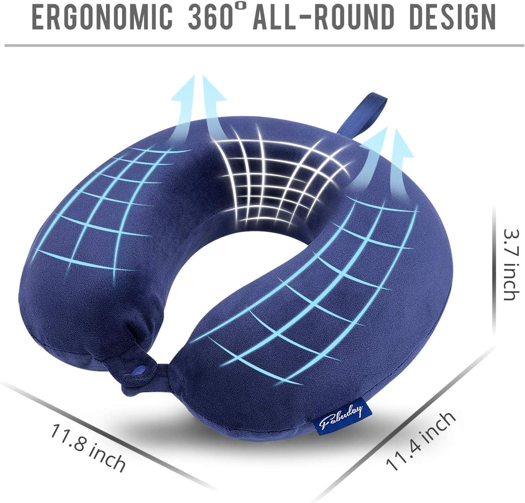 Travel Pillow Memory Foam - Head Neck Support Airplane Pillow for Traveling, Car, Home, Office, Travel Neck Flight Pillow with Attachable Snap Strap Soft Washable Cover