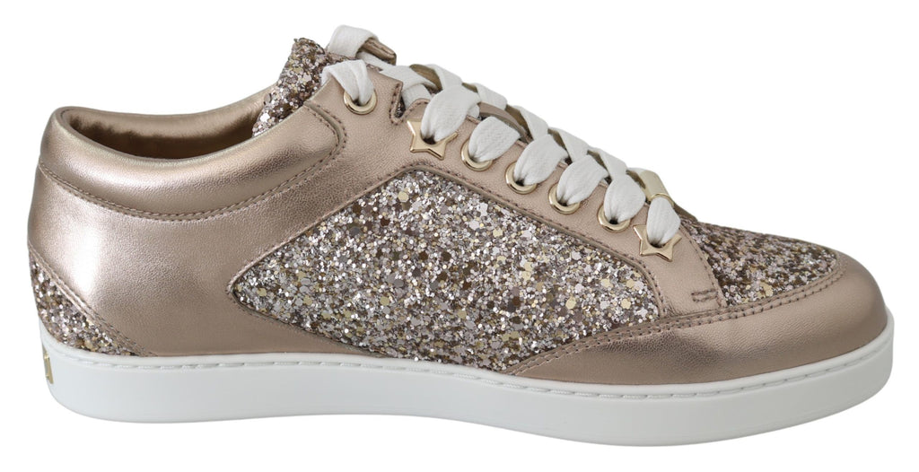 Ballet Pink Glitter Leather Sneakers - Top Travel