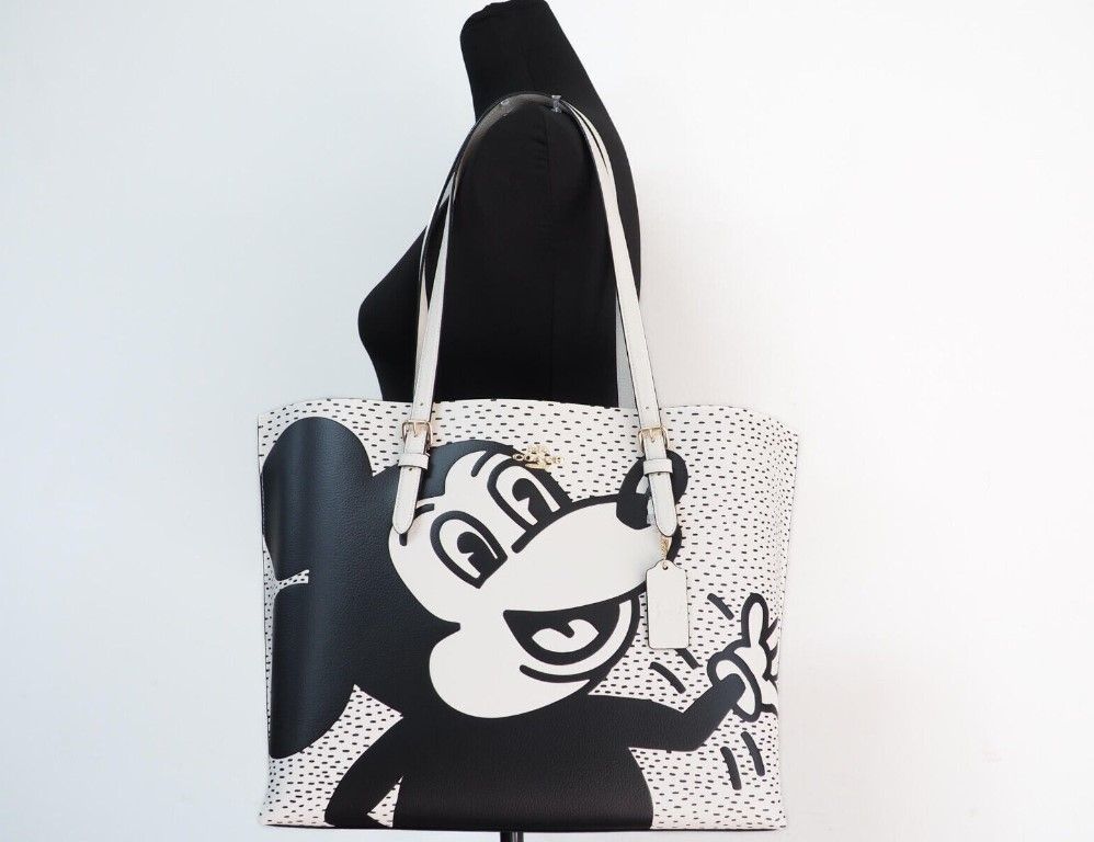 (C6978) Mickey Mouse X Keith Haring Mollie Large Leather Shoulder Tote Bag - Top Travel
