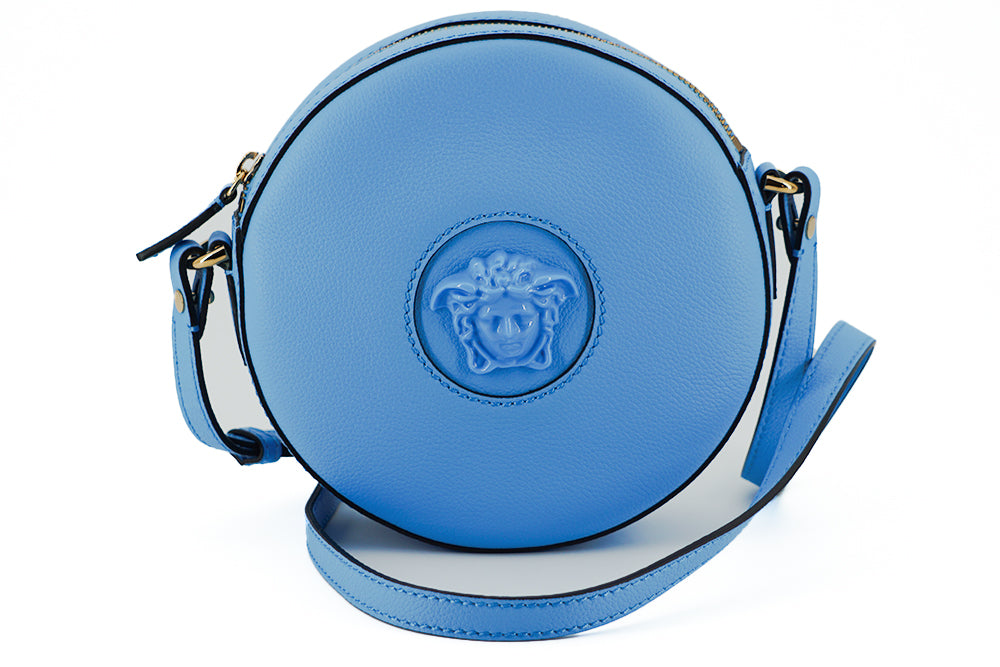 Chic Blue Leather Round Shoulder Bag - Top Travel