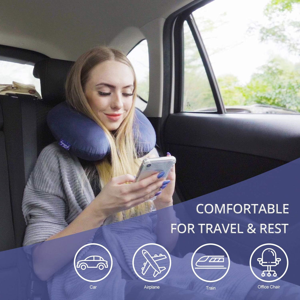 Travel Pillow Memory Foam - Head Neck Support Airplane Pillow for Traveling, Car, Home, Office, Travel Neck Flight Pillow with Attachable Snap Strap Soft Washable Cover