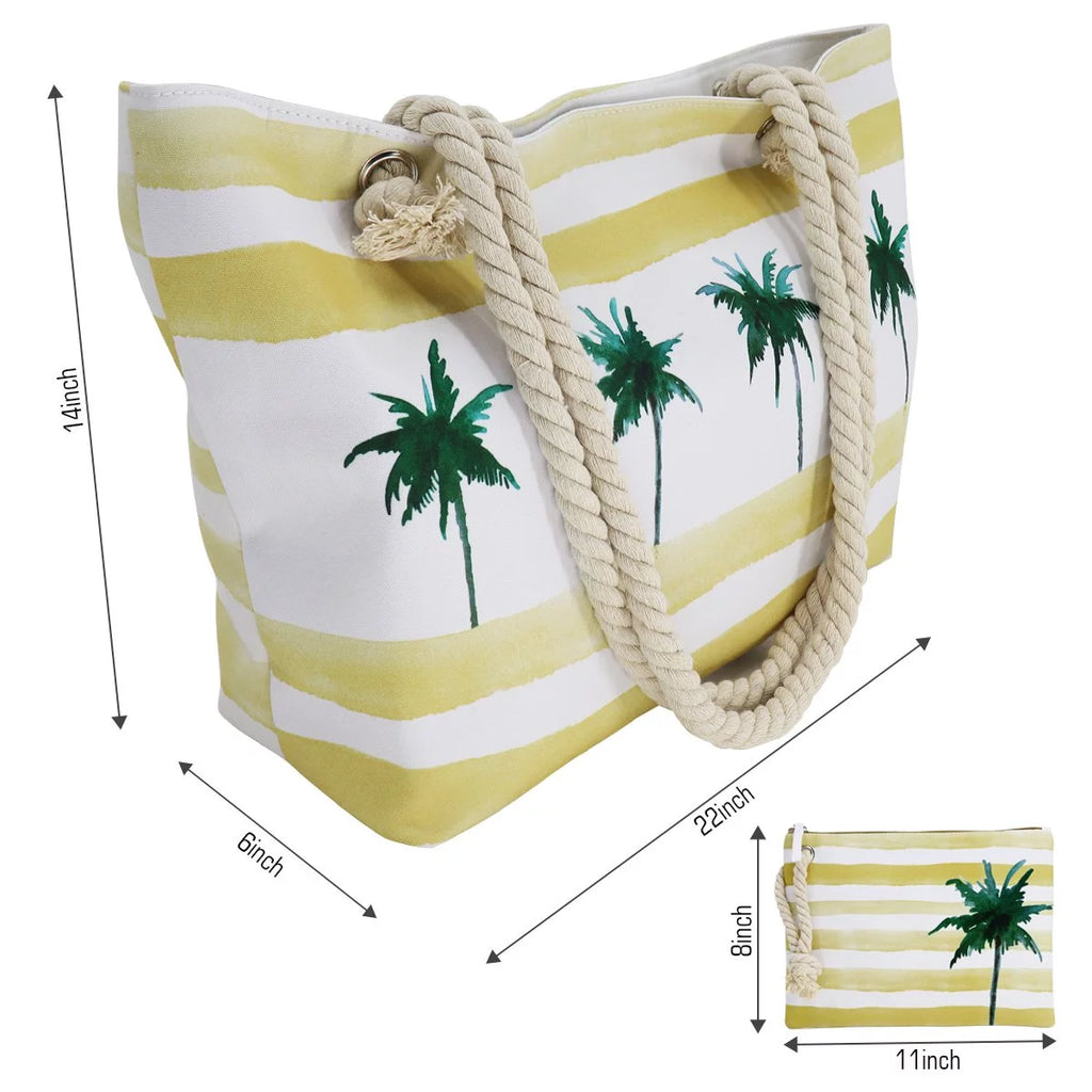 Large Beach Bag, Travel Twine Beach Tote Bags, Canvas Shoulder Tote Handbag-Palm Tree Tote