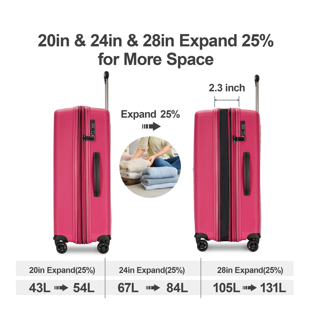 Hardside Expandable Luggage with Spinner Wheels,Tsa Lock,Rose Red,Checked-Large 28-Inch