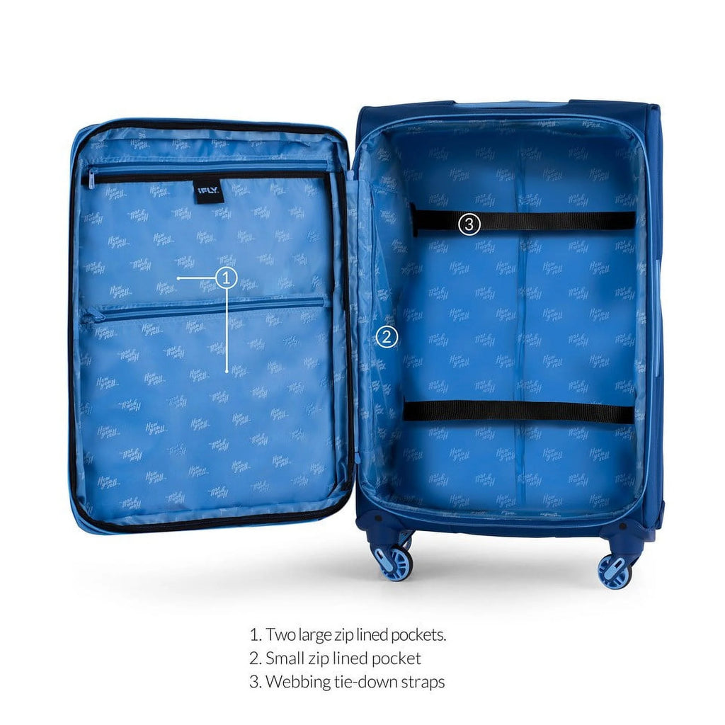 Softside Accent 3 Piece Set 4-Wheel Spinner, 20" Carry-On, 24" Checked Luggage and 28" Checked Luggage, Navy/Light Blue