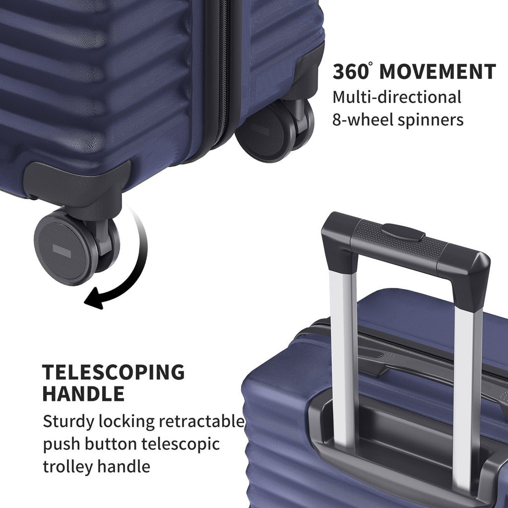 3 Pcs Suitcase Luggage Set ABS Hardshell Hardside with TSA Lock, 20/24/28 Inch Blue
