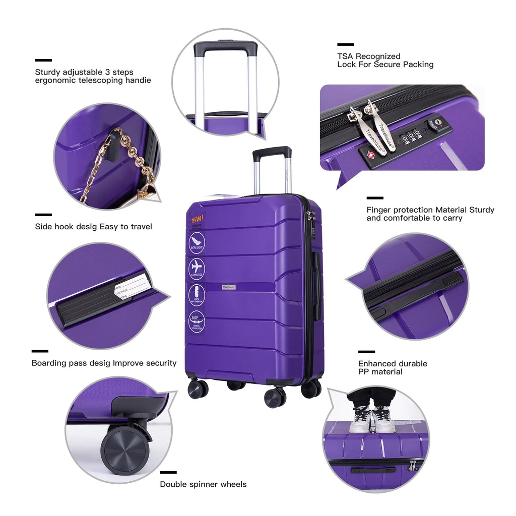 3 Piece Hardside Luggage Set Hardshell Lightweight Suitcase with TSA Lock Spinner Wheels - Top Travel