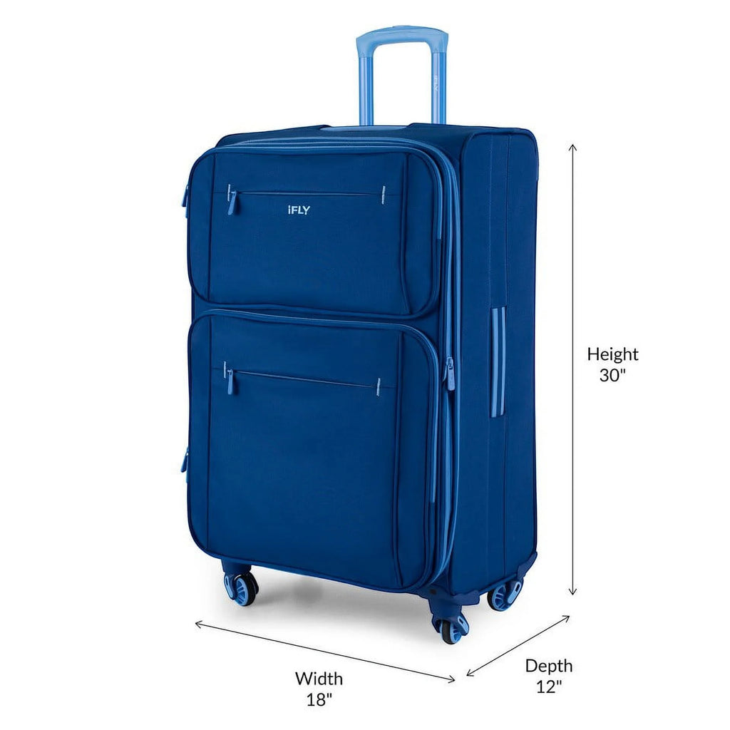 Softside Accent 3 Piece Set 4-Wheel Spinner, 20" Carry-On, 24" Checked Luggage and 28" Checked Luggage, Navy/Light Blue