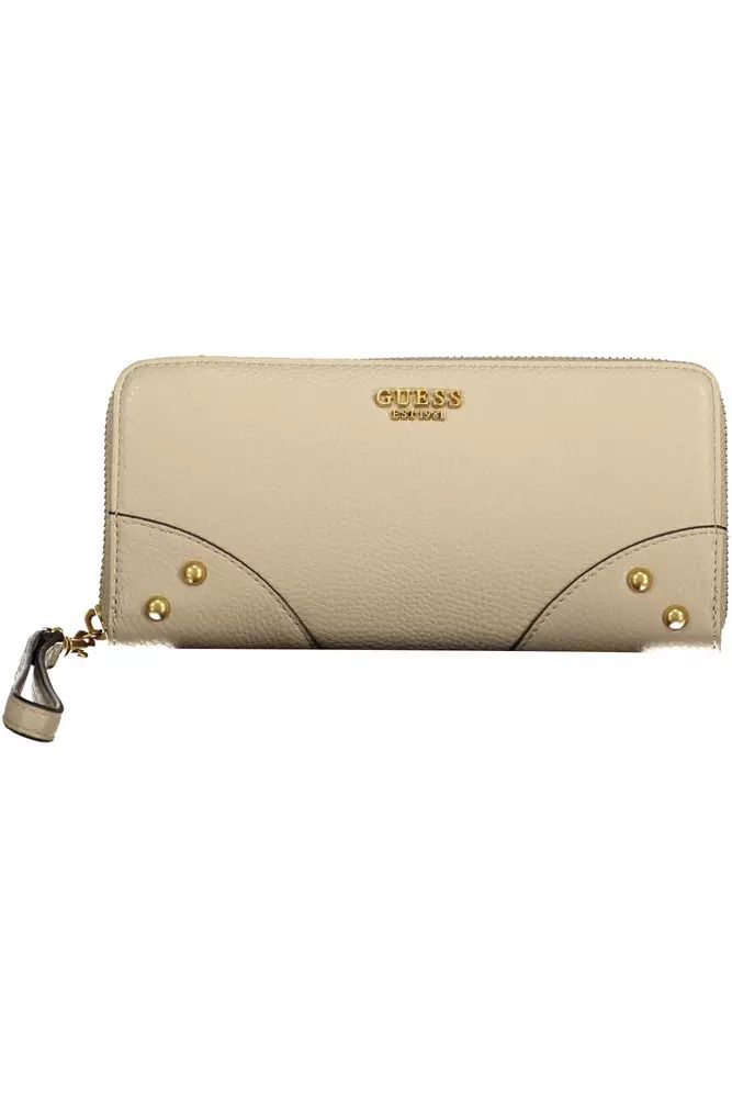 Beige Chic Zip Wallet with Contrasting Accents - Top Travel