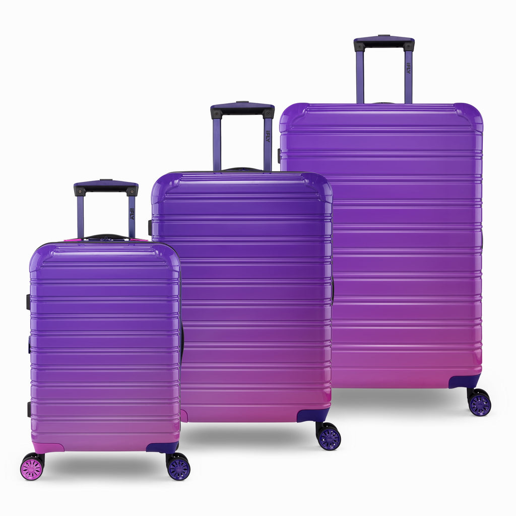 Hardside Luggage Fibertech 3 Piece Set with Double Spinner Wheels, 20" Carry-On Luggage, 24" Checked Luggage and 28" Checked Luggage, Midnight Berry