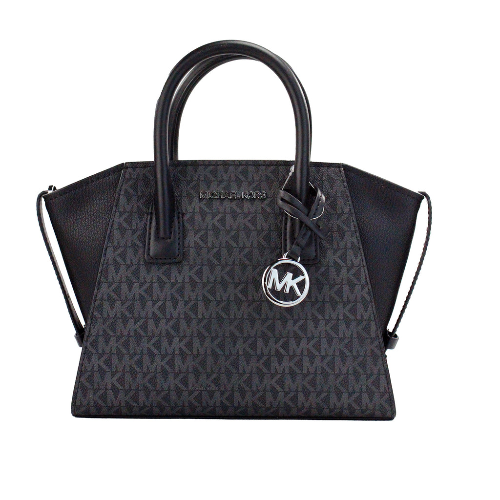 Avril Small Black PVC Leather Top Zip Satchel Crossbody Bag Purse - Top Travel